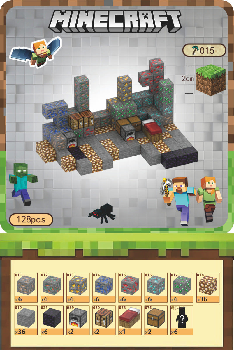 Minecraft magnetische blokjes mineralen huis 128 delig