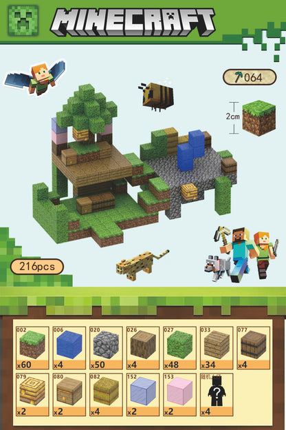 Minecraft magnetische blokjes huis met water 216 delig