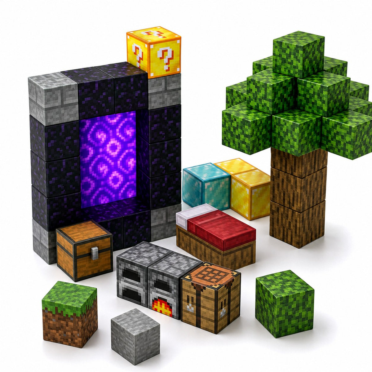 Minecraft magnetische blokjes nether portal met boom 48 delig