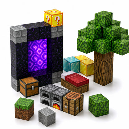 Minecraft magnetische blokjes nether portal met boom 48 delig