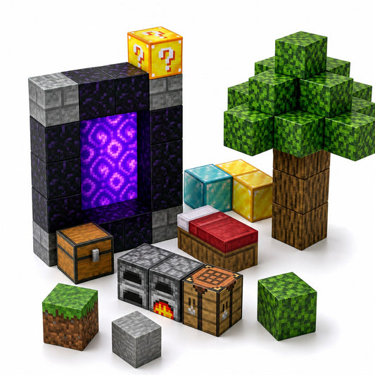 Minecraft magnetische blokjes nether portal met boom 48 delig