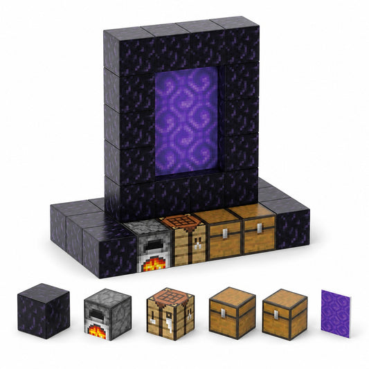 Minecraft magnetische blokjes nether portal met kisten 32 delig