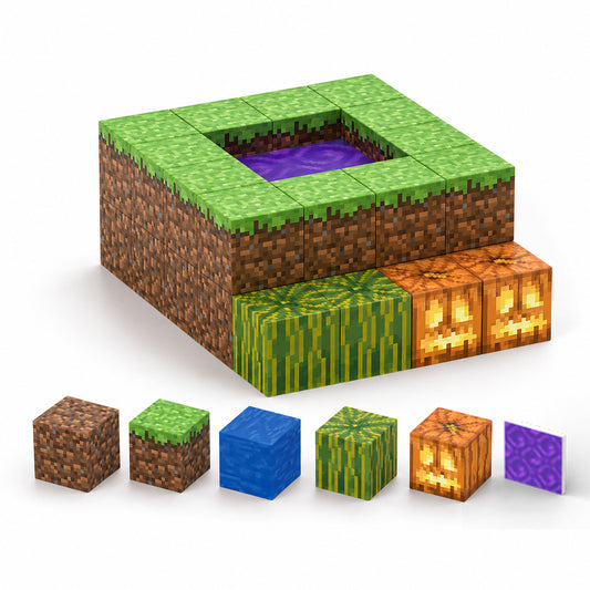 Minecraft magnetische blokjes nether portal gras 32 delig