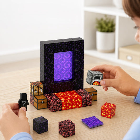 Minecraft magnetische blokjes nether portal lava 32 delig
