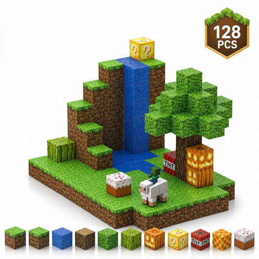 Minecraft magnetische blokjes waterval met gras 128 delig