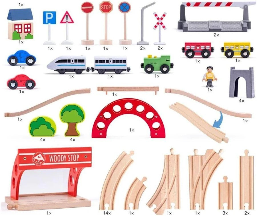 Woody Treinset met elektrische locomotief 60 delig