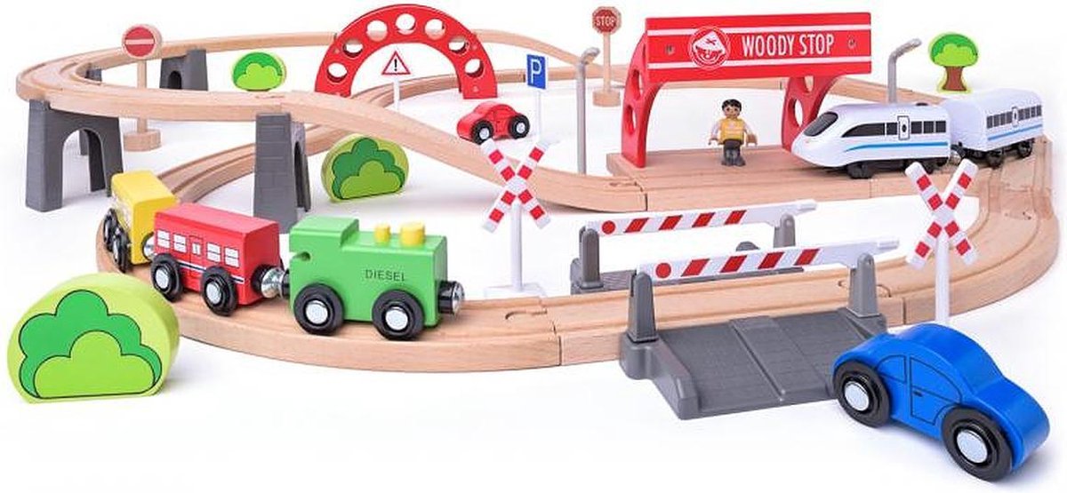 Woody Treinset met elektrische locomotief 60 delig